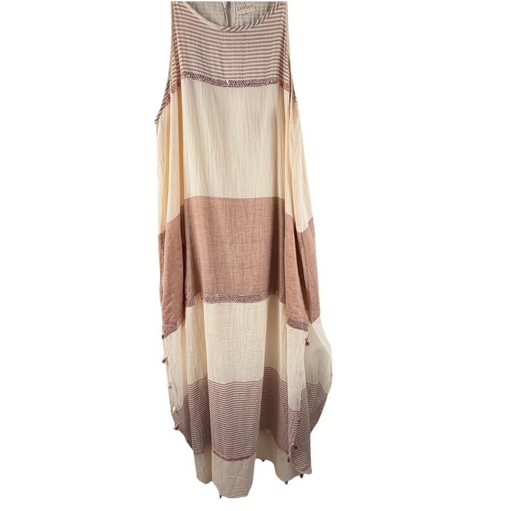 Lula Soul 100% Cotton Beachy Boho Tassel Trim Sundress Sz‎ L Resort Quiet Luxury